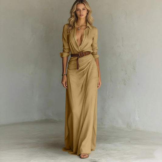 IRIS - Abito lungo drappeggiato con cintura