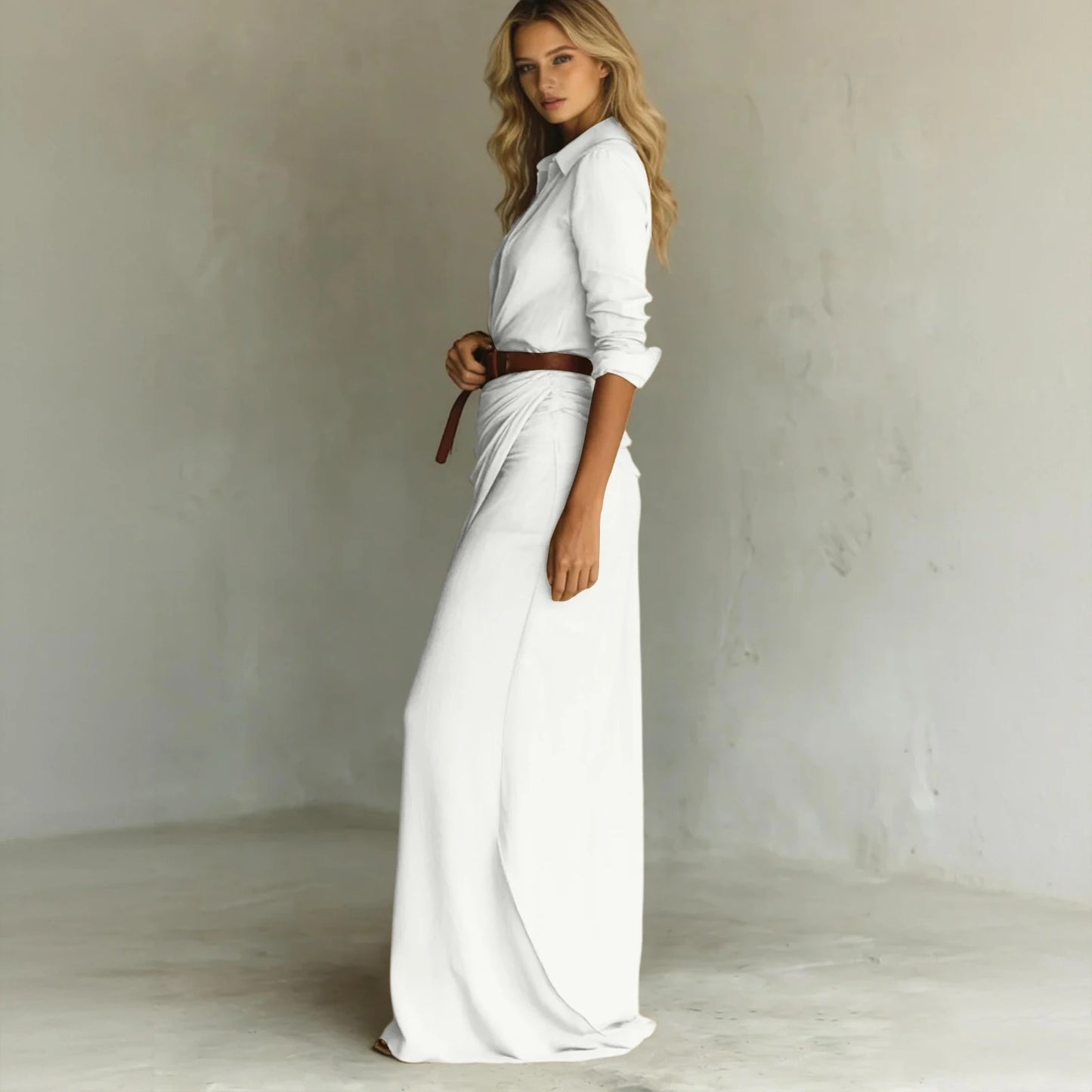 IRIS - Abito lungo drappeggiato con cintura