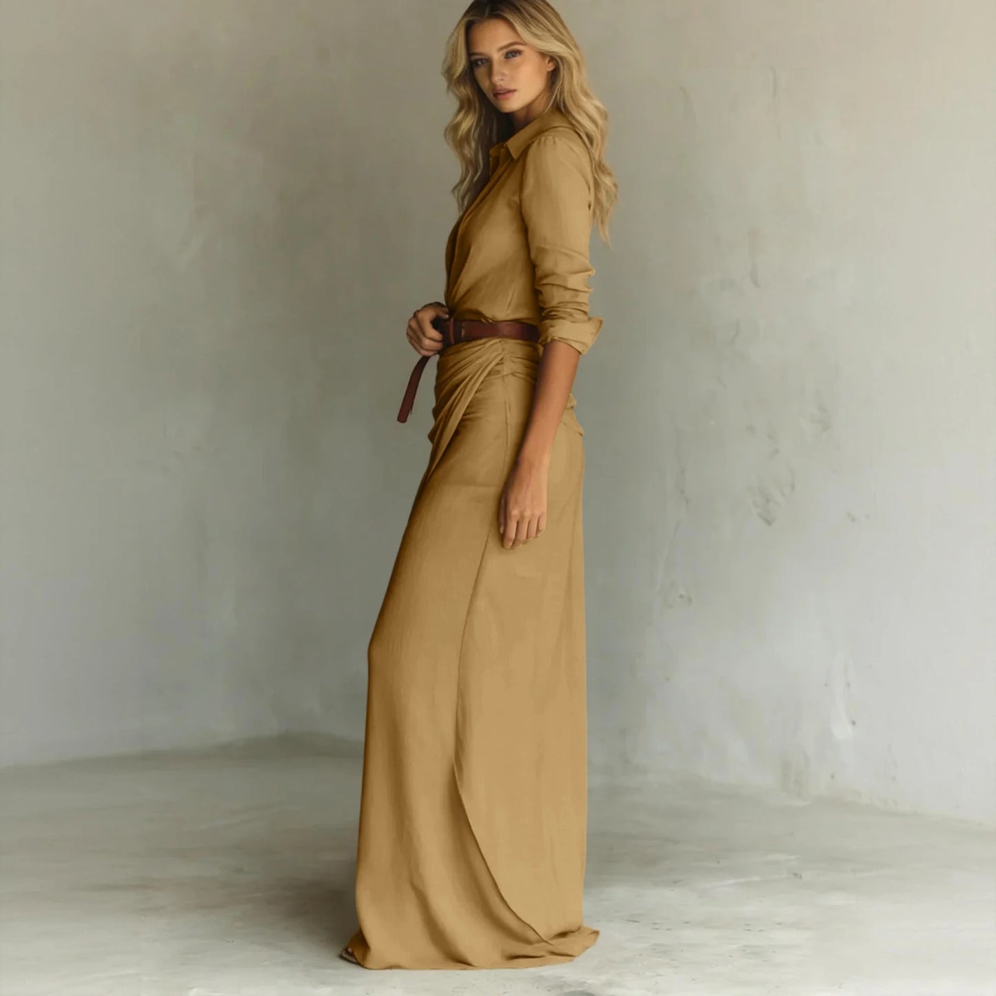 IRIS - Abito lungo drappeggiato con cintura